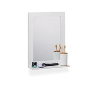 Relaxdays Espejo de Baño con Balda Hecho de MDF, Montaje en la Pared, Enmarcado, Rectangular, 55 x 40 x 12 cm, Blanco