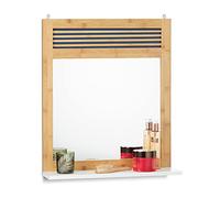 Relaxdays Espejo de baño con Estante, Decorativo, Bambú, 61 x 53 x 15 cm, 1 Ud., Marrón & Blanco