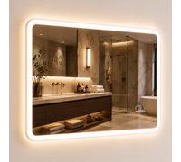 Espejo para baño Relaxdays, 40 x 60 cm, espejo LED con regulador de intensidad, 3 modos de luz, IP44, para montaje en pared, espejo de baño rectangular, de vidrio