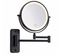 Relaxdays Espejo de Maquillaje de Pared, LED, Aumento 10x, Negro | giratorio 360°, ø 20 cm, metal, batería recargable USB
