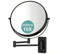Relaxdays Espejo de Maquillaje, Montaje en Pared, Aumento 10x, Giratorio 360°, Ø 20 cm, Metal, Negro