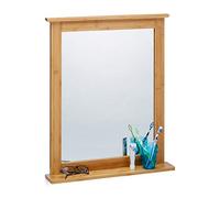 Relaxdays Espejo de Pared Bambú, Grande, con Balda, Colgante, Marco de Madera, para Baño o Salón, Marrón Natural