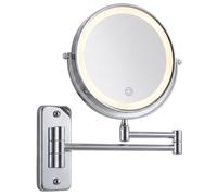 Relaxdays, Espejo de Pared con LED, Aumento 10x, Giratorio 360°, Plateado