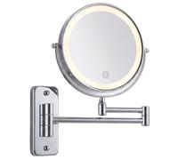 Relaxdays Espejo de Pared LED, Aumento 10x, Giratorio 360°, Plateado | ø20 cm, metal, batería USB