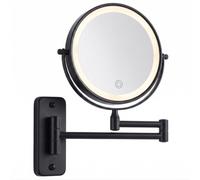 Relaxdays Espejo de Pared para Maquillaje, LED, Aumento 10x, Negro | 360° giratorio, Ø17,5 cm, metal, batería USB