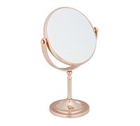 Relaxdays Espejo Maquillaje y Tocador, Aumento 2X, Giro de 360º, 2 Caras Reflectantes, Redondo, 27,5x18x10,5 cm, Cobre