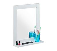 Relaxdays Espejo para Pared con Balda y Marco MDF, Colgante, Baño, Pasillo, Rectangular, Moderno, 49x40x10 cm, Blanco