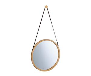 Relaxdays Espejo Pared Colgante, Redondo, con Correa, Marco Bambú, Moderno, para Pasillo, Salón o Baño, ∅ 38 cm, Natural
