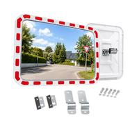 Espejo de tráfico Relaxdays, 40x60 cm, con soporte de tubo, borde reflectorizante, para uso en exteriores, espejo de seguridad de forma rectangular, blanco/rojo