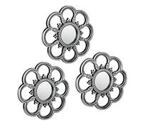 Relaxdays Espejos Pared Set 3 Diseño Floral, Redondos, Decorativos, Salón, Pasillo, 26 cm c/u, Marcos Plástico, Plateado