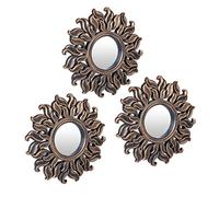 Relaxdays Espejos Pared Set 3 Rayos Solares, Redondos, Salón, Pasillo, Decorativos, Ø 24 cm c/u, Marco Plástico, Bronce, 24 x 2 cm Aprox