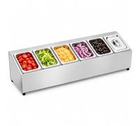 Relaxdays Estación Gastronómica de 6 Compartimentos GN 1/6, Plata | Organizador de Ingredientes para Pizza y Tapas, Acero Inoxidable, 21,5 x 102,5 x 22,5 cm