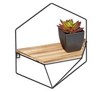 Relaxdays Estante de Pared Industrial, MDF y Metal, Repisa Flotante, Marco Hexagonal, 35 x 31 x 13,5 cm, Marrón y Negro