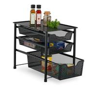 Relaxdays Estante organizador 3 cestos extraíbles negro
