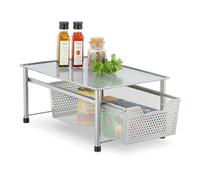 Relaxdays Estante organizador con cesta extraíble negro,plata