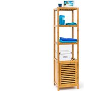 Relaxdays, estante para baño de bambú, con 5 estantes, dimensiones: 140 x 36,5 x 33 cm, estantería de madera con armario, espacio de almacenamiento para baño/salón, color natural