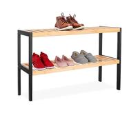 Relaxdays Estante para Zapatos, H x A x F: 33 x 70 x 26 cm, bambú, 2 Niveles, 6 Pares, Zapatero, Natural/Negro
