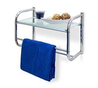 Relaxdays Estantería de pared baño con toallero plata,transparente