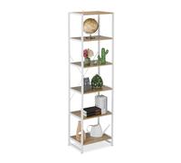 Relaxdays Estantería, 180 x 50 x 35 cm, 6 Baldas Abiertas, Librería Auxiliar para Salón, Cocina, Pasillo, Blanco/Natural