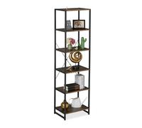 Relaxdays Estantería, 180 x 50 x 35 cm, 6 Baldas Abiertas, Librería Auxiliar para Salón, Cocina, Pasillo, Negro/Marrón