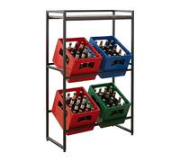 Relaxdays Estantería 4 cajas de bebidas, 117 x 74 x 32 cm(Al x An x F), con repisa, estilo industrial, marrón/negro
