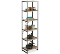 Relaxdays Estantería de pie, Diseño Industrial, Librería con Seis estantes, 180x50x35 cm, Roble/Metal, Marrón
