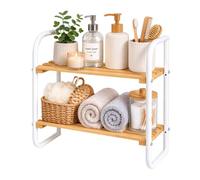 Relaxdays estantería bambú/Metal, baño/Pasillo, 2 Niveles, Natural/Blanco