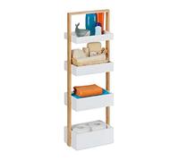 Relaxdays Estantería Baño con 4 Cestas, Bambú y MDF, 88 x 30 x 18 cm, Estante Vertical Lavabo y Cocina, Natural/Blanco