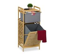 Relaxdays Estantería Baño con Cesto Ropa Sucia, Basculante, 30 L, Balda y Cajón, Bambú, Tela, 95x40x33 cm, Natural/Gris
