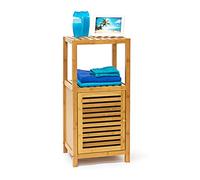 Relaxdays Estantería Baño de Bambú, 3 Estantes, 80x36,5x33 cm, con Puerta, Librería Madera, Baño y Salón, Marrón Natural
