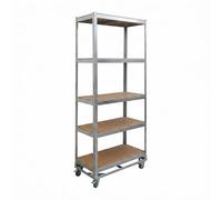 Relaxdays Estantería carga pesada con ruedas AlxAnxF: 191x90x45 cm, 750 kg, 5 baldas, acero, sistema montaje, plateado