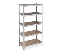 Relaxdays Estantería Carga Pesada Galvanizada, 875 kg, 180x90x45 cm, 5 Baldas, Encajado, Acero, Bodega, Sótano, Plateado