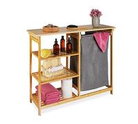 Relaxdays Estantería Cesto Ropa Sucia, Bambú, 3 Baldas, Saco Colada Extraíble, 82 x 100 x 32 cm, Canasto Baño, Natural
