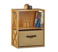Relaxdays Estantería con Cesta de almacenaje, Madera, Dos estantes, Caja Plegable, 54 x 42 x 49 cm, 1 Ud., Marrón
