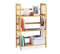 Relaxdays Estantería de bambú, Madera, Tres estantes, 88 x 55 x 26 cm, 1 Ud., Marrón