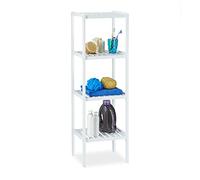 Relaxdays Estantería de bambú para baño, 4 estantes, madera, de pie, bambú, para cocina, 110 x 34,5 x 33 cm, blanco