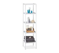 Relaxdays Estantería de bambú para baño, 5 estantes, Madera, de pie, bambú, para Cocina, 139,5 x 34,5 x 33 cm, Blanco