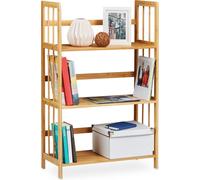 Relaxdays, estantería de bambú y madera, con 3 estantes, dimensiones: 88 x 55 x 26 cm, ideal para el baño, para zapatos, estantería de bambú, color marrón natural