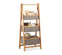 Relaxdays Estantería de Baño con Cestas, Bambú, Beige-Gris, 109 x 44 x 33 cm