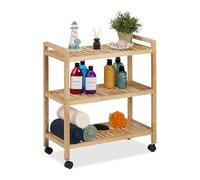 Relaxdays Estantería de Baño, Madera Nogal, 72 x 65 x 31 cm, Estante Aseo con Ruedas, 3 Baldas, Baño y Cocina, Natural