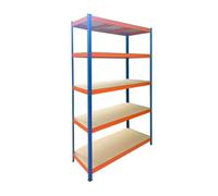 Relaxdays Estantería de carga pesada, 200 x 120 x 40 cm, azul-naranja | Capacidad de carga 875 kg, 5 niveles de MDF, estantería para sótano, montaje por inserción, acero, garaje y taller