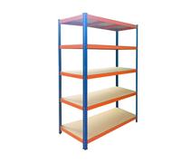 Relaxdays Estantería de carga pesada, 200 x 120 x 60 cm, azul-naranja | Capacidad de carga 875 kg, 5 niveles de MDF, estantería para sótano, montaje por inserción, acero, garaje y taller
