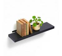 Relaxdays Estantería de Pared, 4 x 100 x 23 cm, Efecto Madera/Metal, Libros y decoración, salón/recibidor/Cocina, Negro