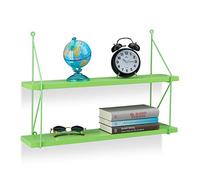 Relaxdays Estantería de Pared con 2 Niveles, Madera, Verde, 42 x 60 x 16 cm