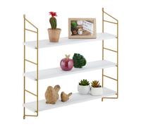 Relaxdays Estantería de pared con 3 baldas blanco,oro