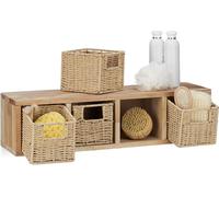 Relaxdays, estantería de pared de nogal, juego de 3 unidades, sistema de estanterías con 4 cestas extraíbles por estante, ideal para baño, cocina o salón, color natural