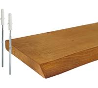 Relaxdays Estantería de pared, madera maciza con borde de árbol, color marrón