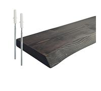 Relaxdays Estantería de Pared rústica, Borde Natural, Pino Macizo, Flotante, 3x100x22 cm, Negro