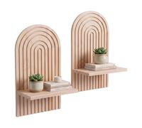 Relaxdays Estantería de Pared, Set 2, 35x18x13 cm, Madera, Arco, Natural | boho, flotante, salón