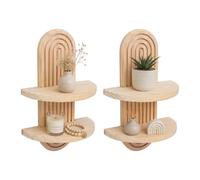 Relaxdays Estantería de Pared, Set 2, 35x21,5x12 cm, Madera, Natural | arcoíris, boho, flotante, 2 baldas